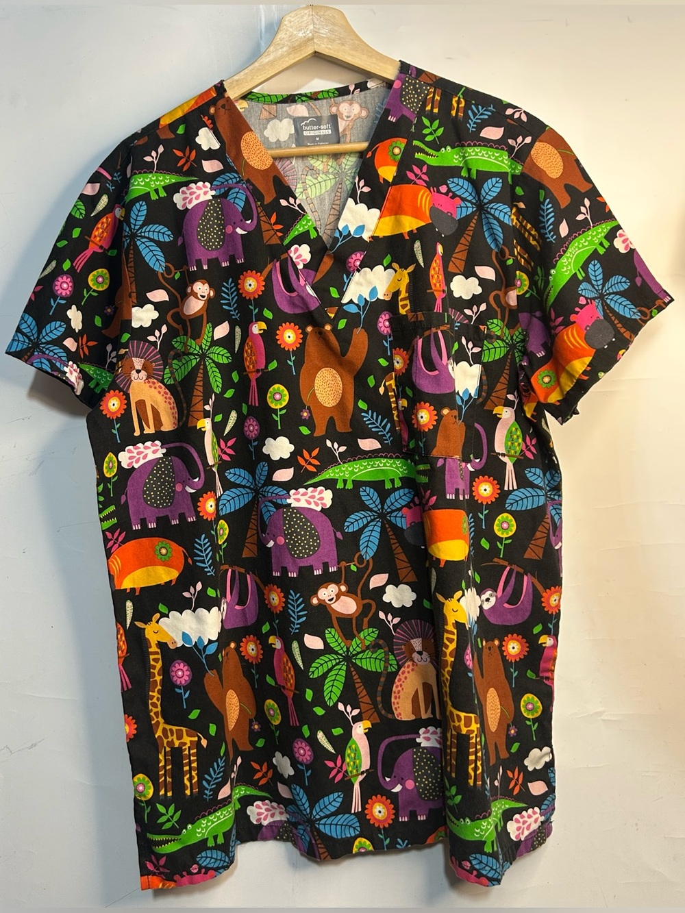 Butter-Soft Originals Safari Print Scrub Top Medium